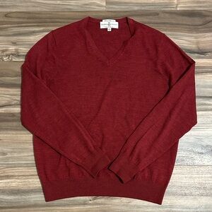 Fairway & Greene V Neck Sweater Mens Small Red 100% Merino Wool Golf